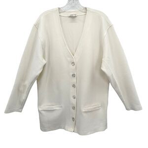 Talbots Vintage Ivory Cotton V Neck Button‎ Cardigan Size Large
